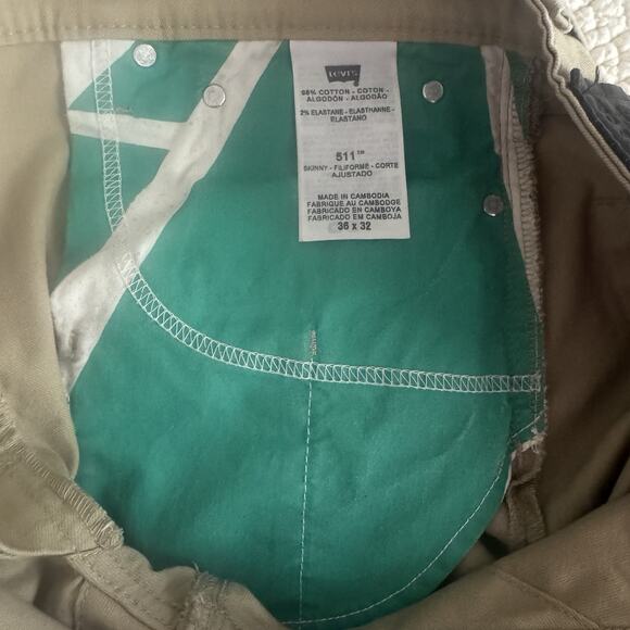 LEVI’S 511 Men’s Skinny Fit Jeans 36x32 Khaki Stretch Cotton Pants Casual Beige - Picture 10 of 11